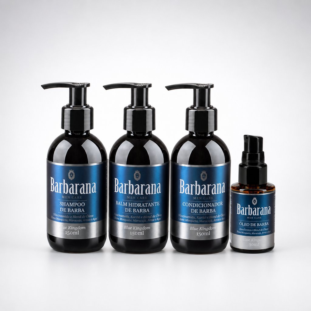 Kit para Barba Shampoo, Condicionador, Balm Hidratante e Óleo - Blue Kingdom