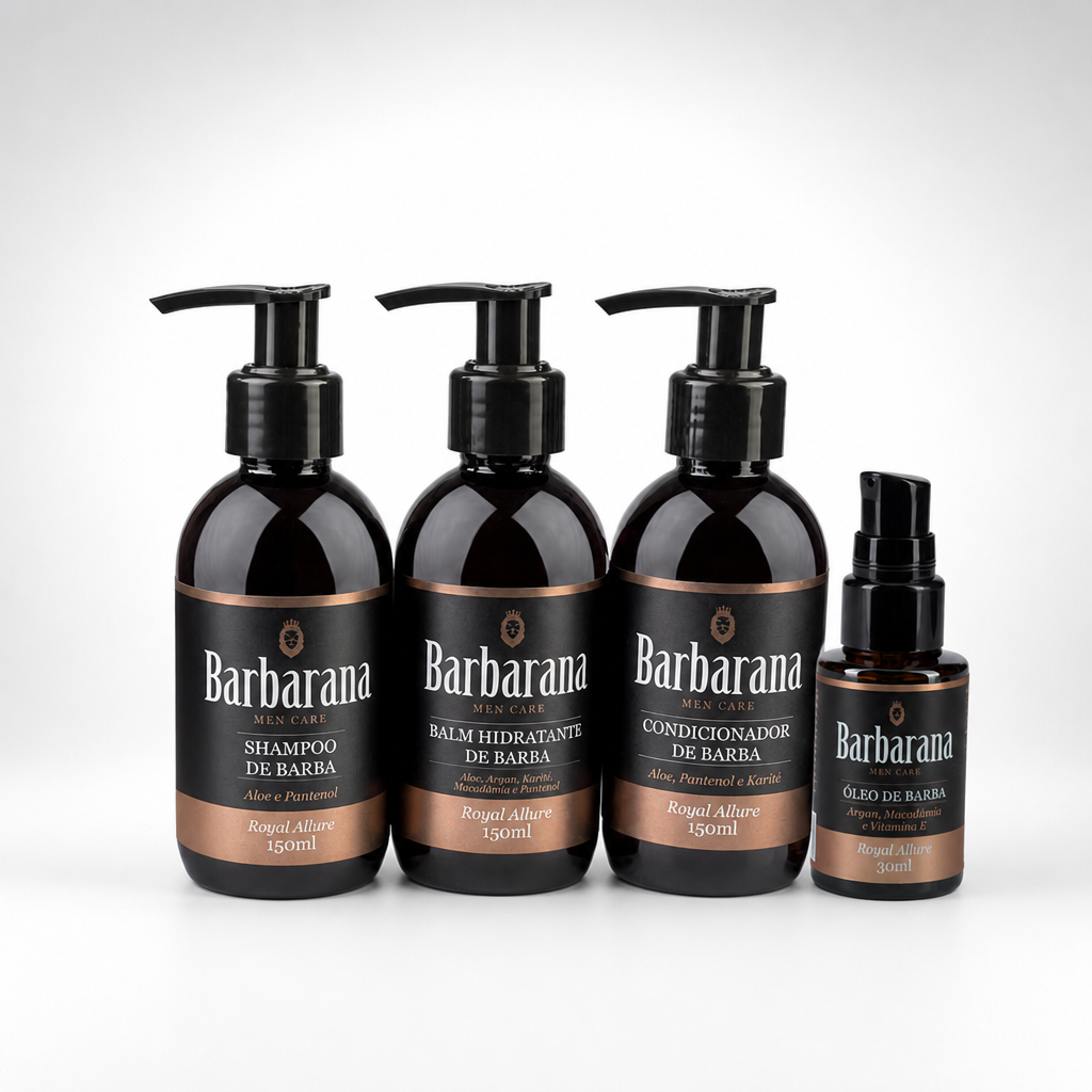 Kit para Barba, Shampoo, Condicionador, Balm Hidratante e Óleo - Royal Allure