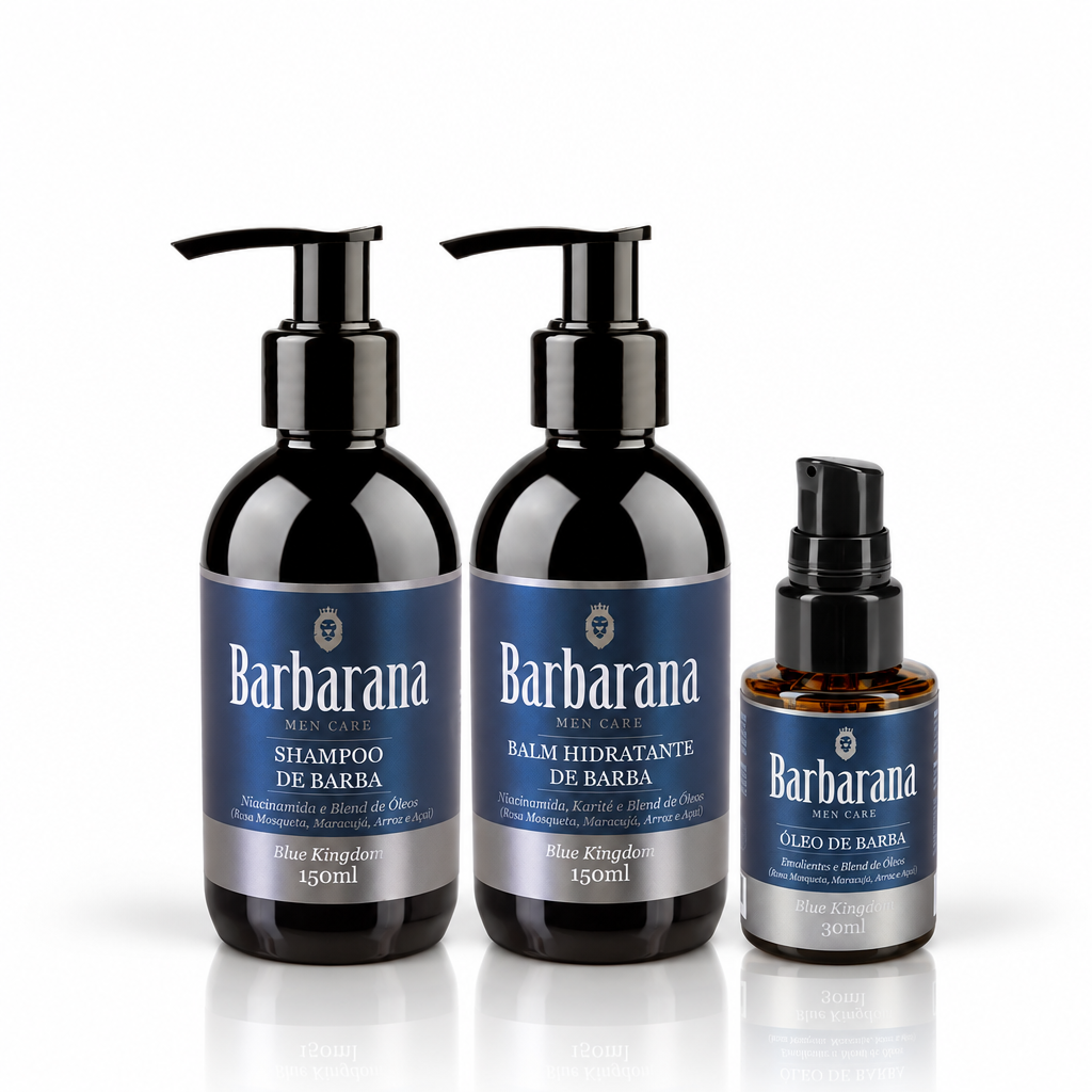 Kit Trio Shampoo, Balm e Óleo para Barba - Blue Kingdom