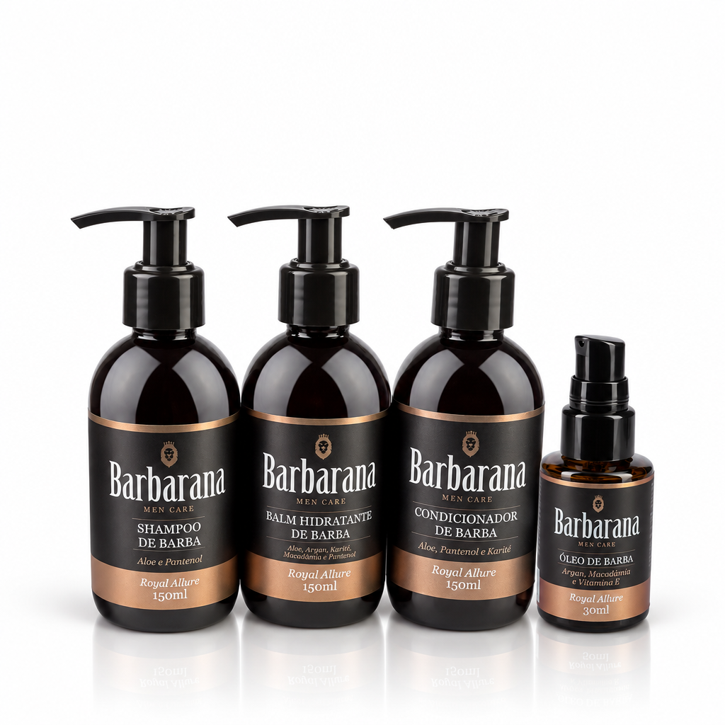 Kit para Barba, Shampoo, Condicionador, Balm Hidratante e Óleo - Royal Allure