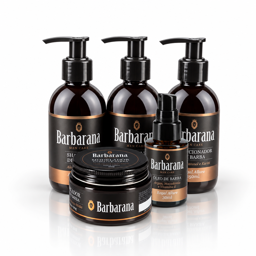 Kit para Barba Shampoo, Condicionador, Balm, Óleo e Modelador de Cabelo e Barba - Royal Allure