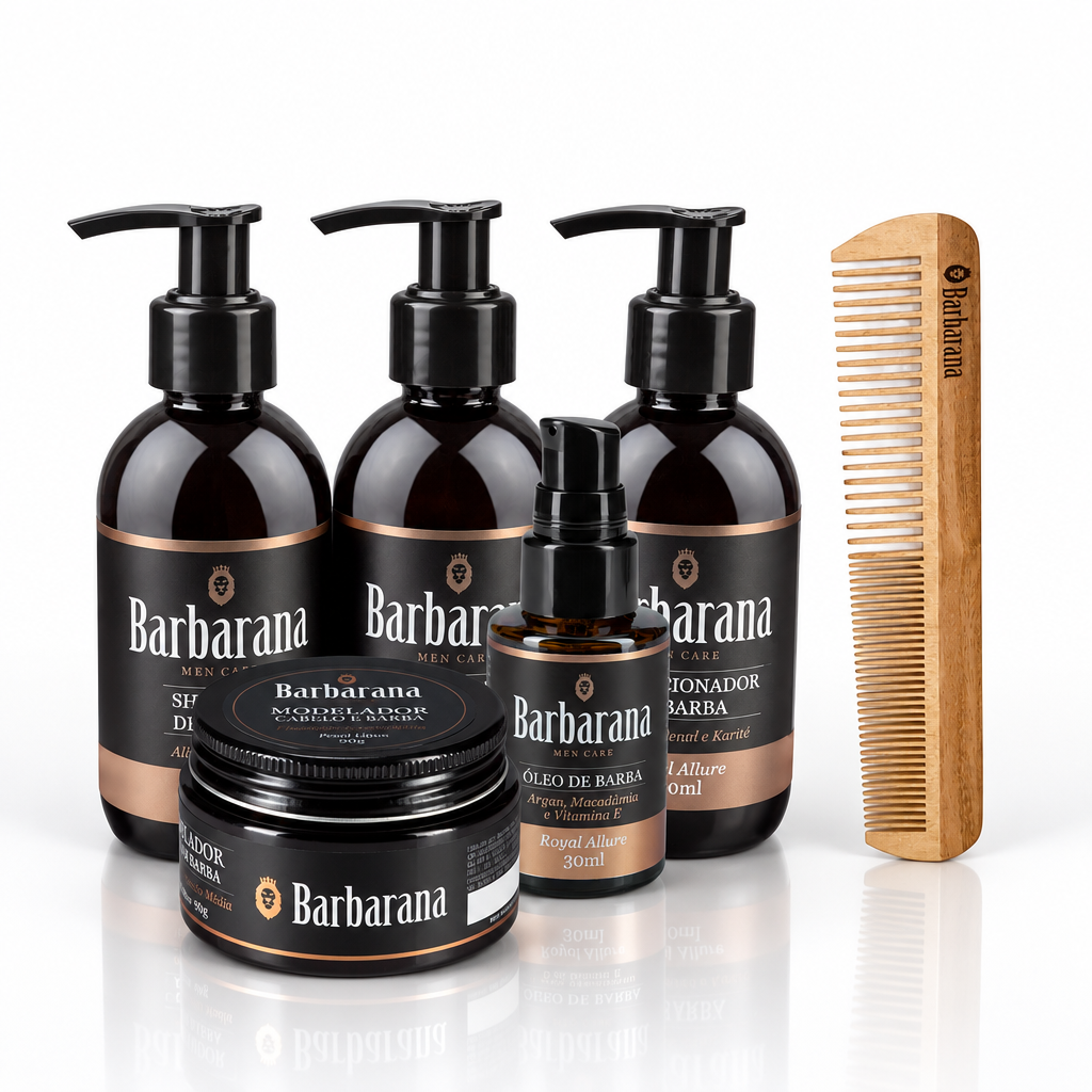Kit Presente para Barba 5 Produtos e Pente de Madeira Duplo - Royal Allure
