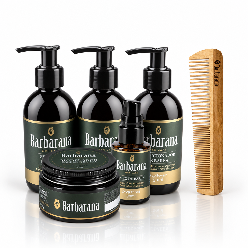 Kit Completo para Barba 5 Produtos e Pente de Madeira Duplo - Deep Forest