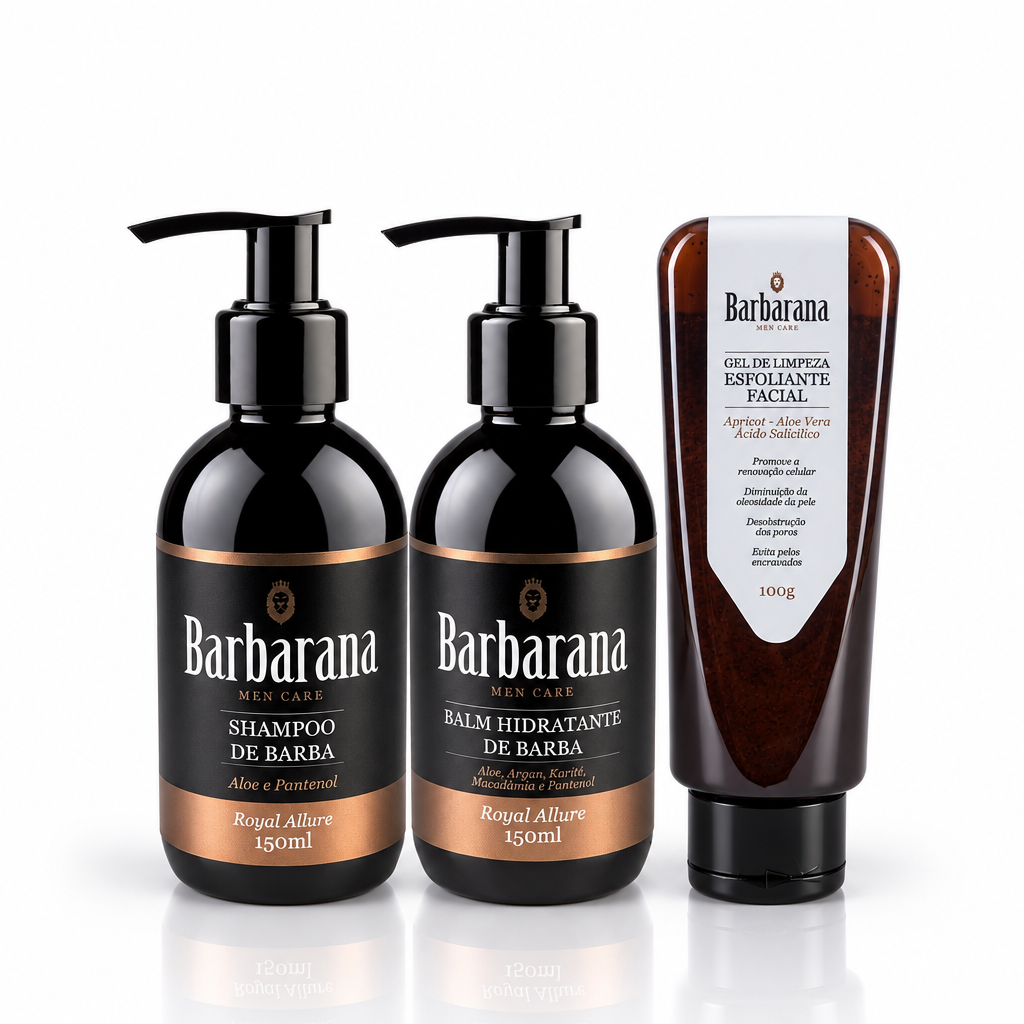 Kit Trio Shampoo, Balm e Esfoliante para Barba - Royal Allure