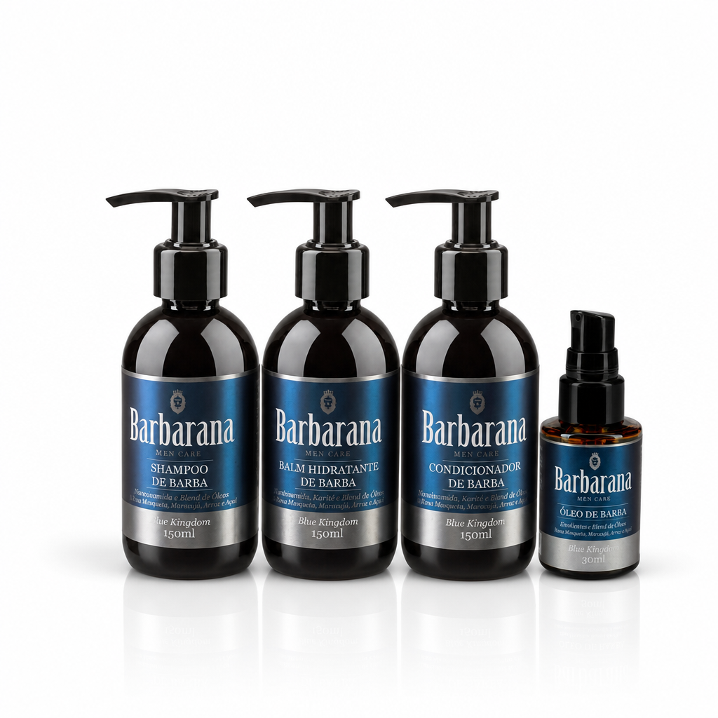 Kit para Barba Shampoo, Condicionador, Balm Hidratante e Óleo - Blue Kingdom