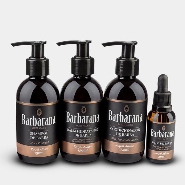 Kit para Barba, Shampoo, Condicionador, Balm Hidratante e Óleo - Royal Allure