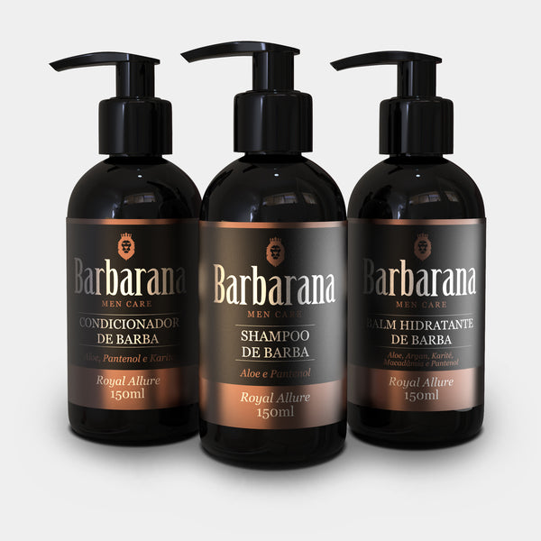 Kit para Barba Shampoo, Condicionador e Balm Hidratante de Barba