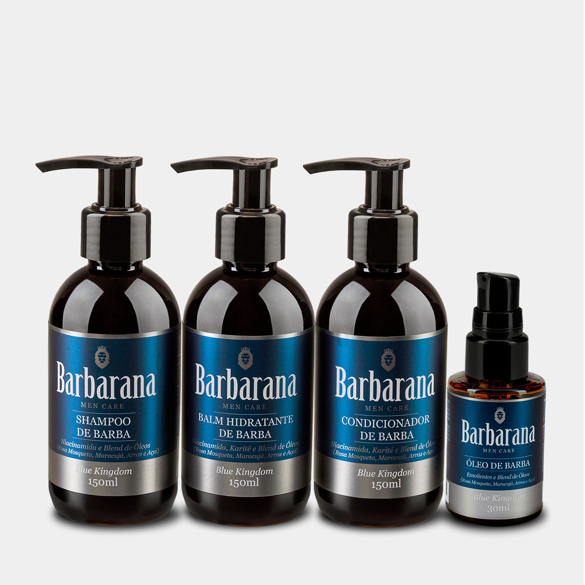 Kit para Barba Shampoo, Condicionador, Balm Hidratante e Óleo - Blue Kingdom