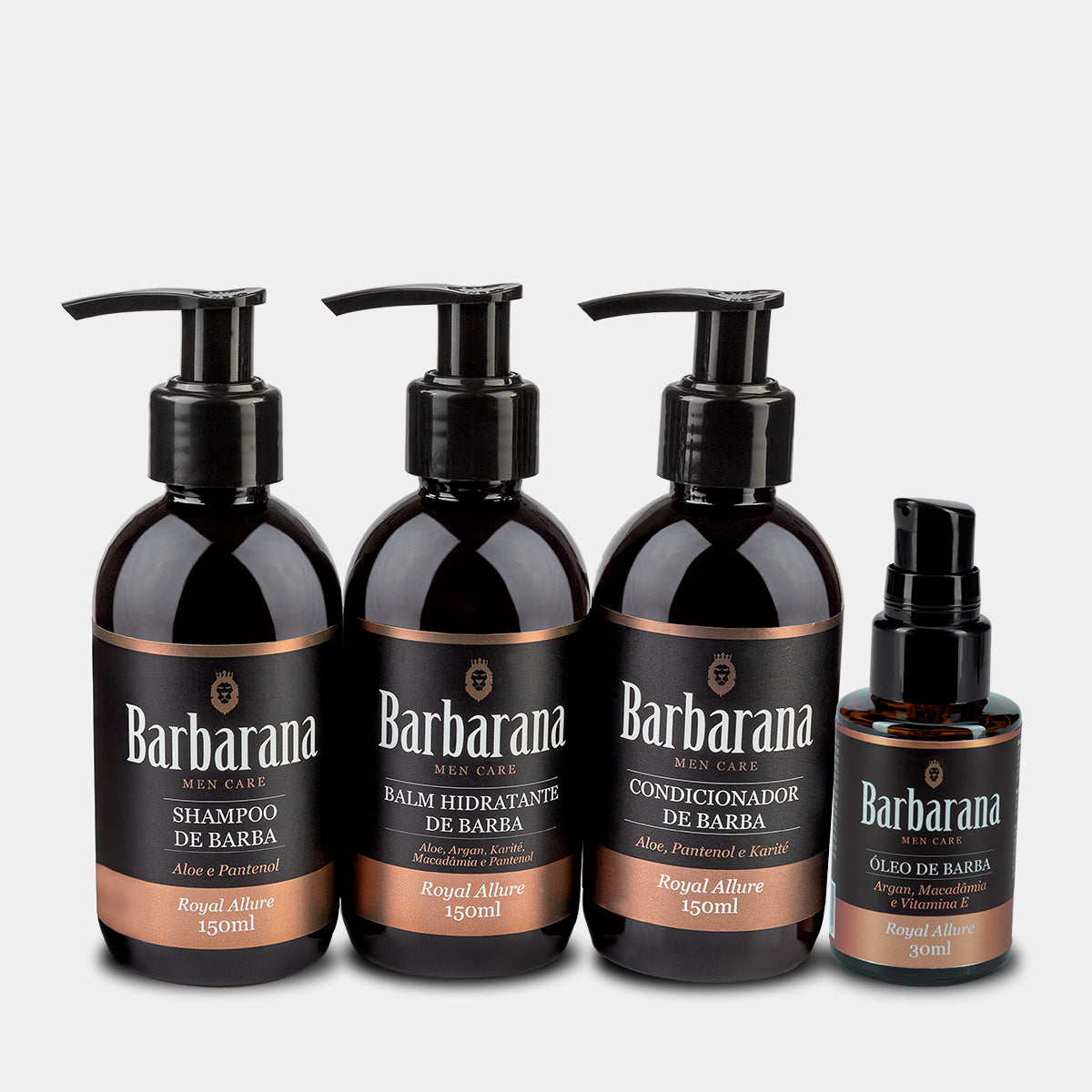 Kit para Barba, Shampoo, Condicionador, Balm Hidratante e Óleo - Royal Allure
