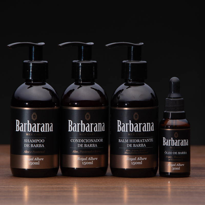 Kit para Barba, Shampoo, Condicionador, Balm Hidratante e Óleo - Royal Allure