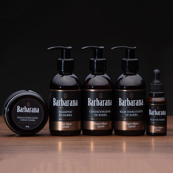 Kit para Barba Média e Longa, Shampoo, Balm , Condicionador, Óleo e Pasta Modeladora - Royal Allure